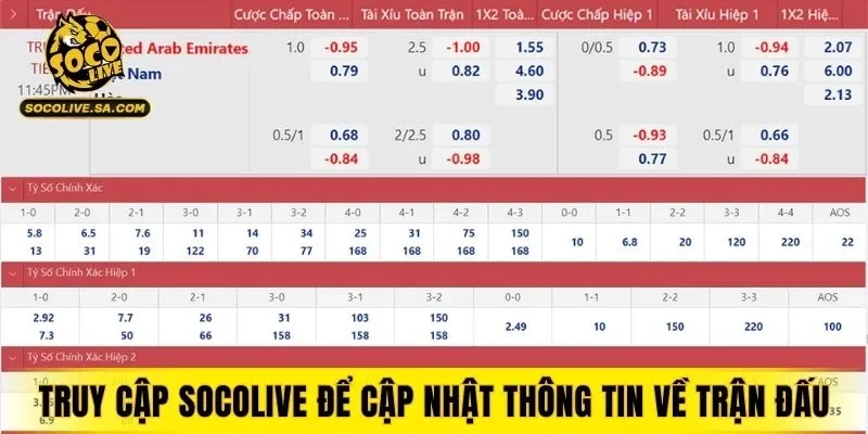 Truy cập SOCOLIVE để cập nhật thông tin về trận đấu
